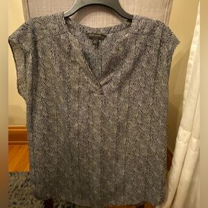 Banana Republic Navy and White V-Neck Blouse